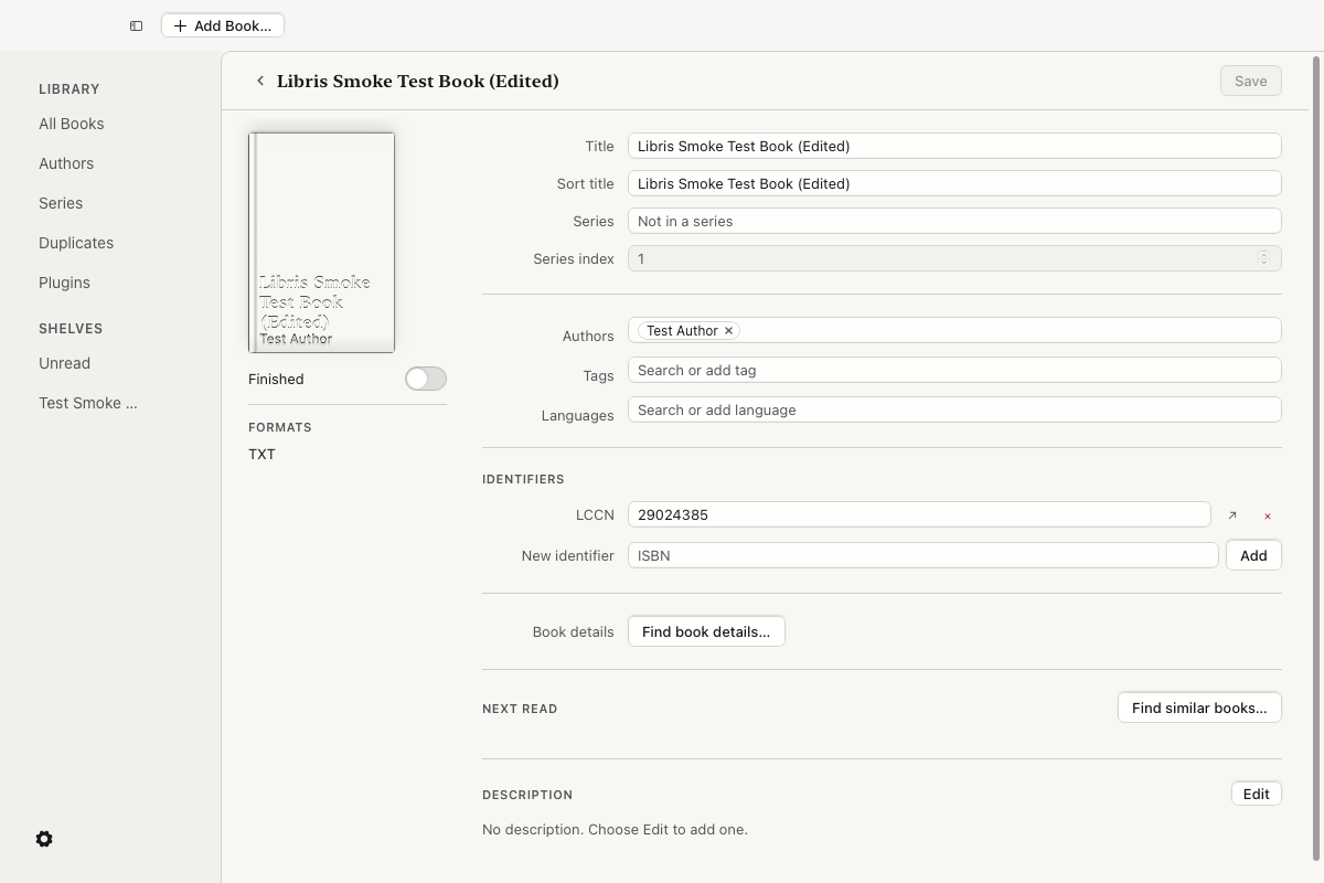 Metadata editing and Next Read